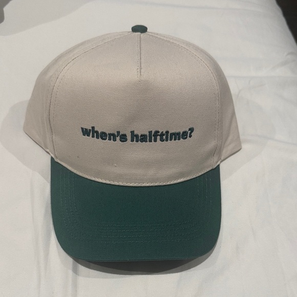 Accessories - When’s halftime? Beige and Green Cap with Embroidered Text New 100% cotton